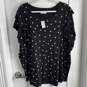 Maurices 24/7 Polka Dot Ruffle Sleeve Tee | Size: 3 | Color: Black/white